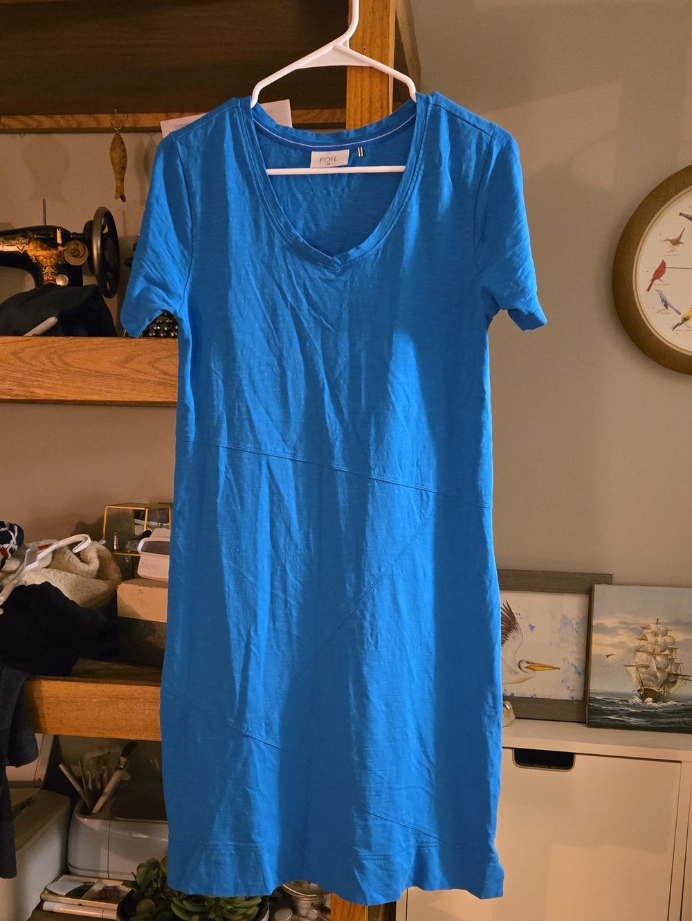 Foil Women’s Bright Blue V-Neck Dress - 100% Cotton